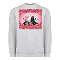 Heather Grey Panda With Sakura Blooms Heavyweight Sweatshirt - LillyAllenDesigns