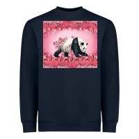Navy Panda With Sakura Blooms Heavyweight Sweatshirt - LillyAllenDesigns