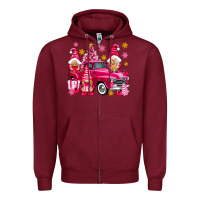 Burgundy Pink christmas gnomes truck Zipper Hoodie - NancyCooperArtShop