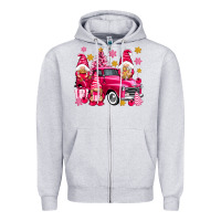 Heather Grey Pink christmas gnomes truck Zipper Hoodie - NancyCooperArtShop