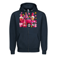 Navy Pink christmas gnomes truck Zipper Hoodie - NancyCooperArtShop