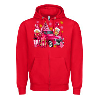 Red Pink christmas gnomes truck Zipper Hoodie - NancyCooperArtShop