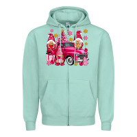 Seafoam Pink christmas gnomes truck Zipper Hoodie - NancyCooperArtShop