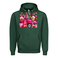 Sports Green Pink christmas gnomes truck Zipper Hoodie - NancyCooperArtShop
