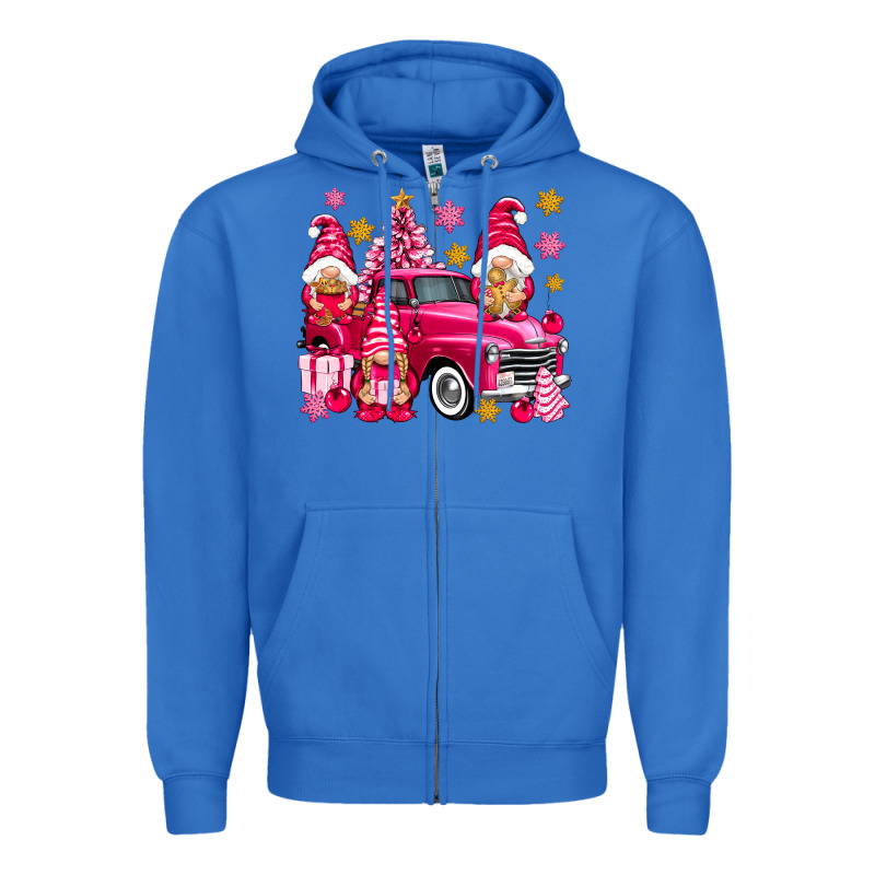 Pink Christmas Gnomes Truck Zipper Hoodie by NancyCooperArtShop | Teevron