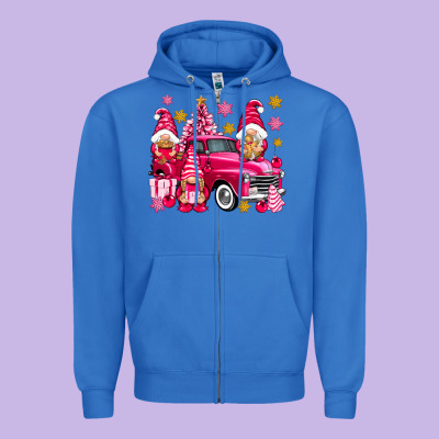 Pink Christmas Gnomes Truck Zipper Hoodie Designed By Nancycooperartshop