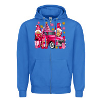 True Royal Pink christmas gnomes truck Zipper Hoodie - NancyCooperArtShop