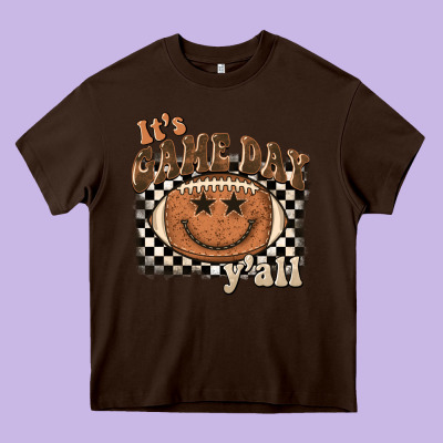 It's Game Day Y'all Football Smiley Face Heavy Core Tee Designed By Barkaloodesign
