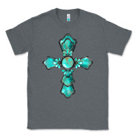 Charcoal Heather western turquoise gemstone cross Classic Tee - BarkalooDesign