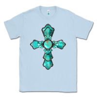 Dusty Blue western turquoise gemstone cross Classic Tee - BarkalooDesign