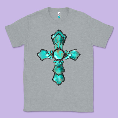 Western Turquoise Gemstone Cross Classic Tee Designed By Barkaloodesign