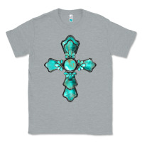 Heather Grey western turquoise gemstone cross Classic Tee - BarkalooDesign