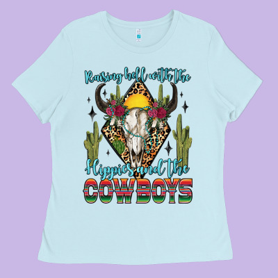 Raising Hell With The Hippies And The Cowboys Ladies Tee Designed By Zillion Design Studio