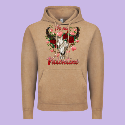 Be My Valentine Bull Skull Vintage Hoodie Designed By Ranaportraitstore