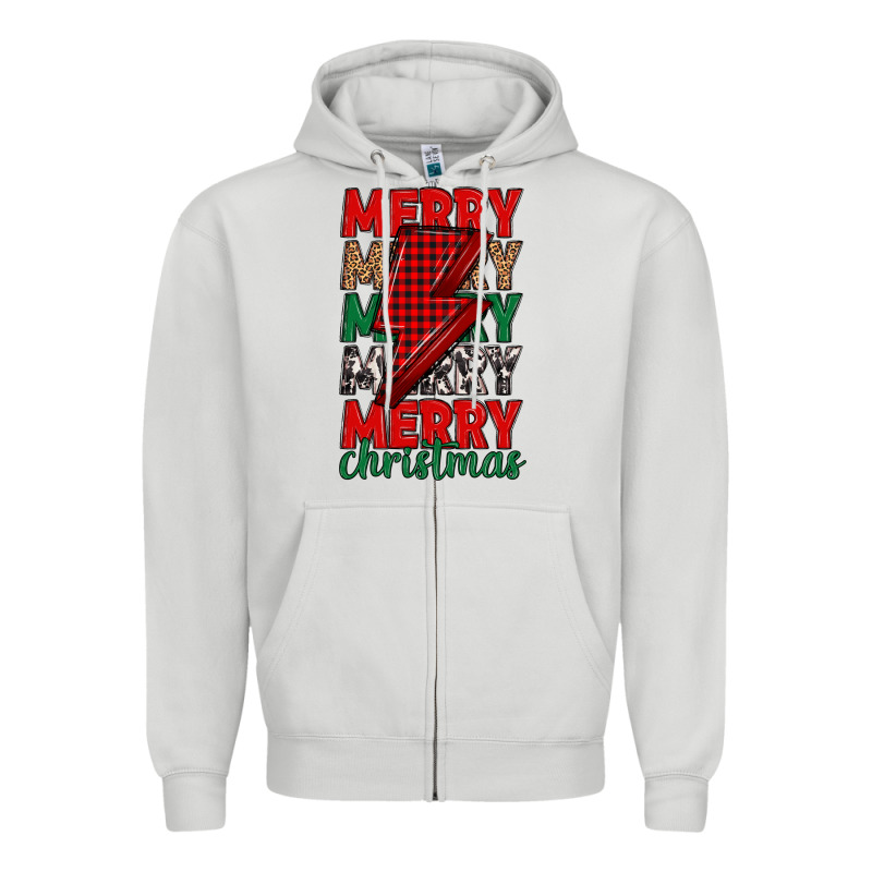 Merry Christmas Lightning Bolt Zipper Hoodie by MaliasSmallBusiness | Teevron
