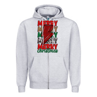 Heather Grey merry christmas lightning bolt Zipper Hoodie - MaliasSmallBusiness