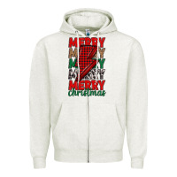 Oatmeal Heather merry christmas lightning bolt Zipper Hoodie - MaliasSmallBusiness