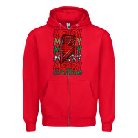 Red merry christmas lightning bolt Zipper Hoodie - MaliasSmallBusiness