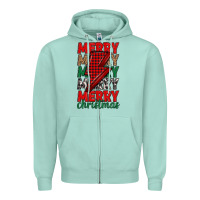 Seafoam merry christmas lightning bolt Zipper Hoodie - MaliasSmallBusiness