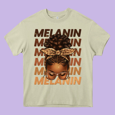 Melanin Afro Messy Bun Heavy Core Tee Designed By Texasbilliewilder