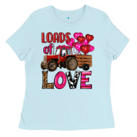 Baby Blue valentine's day loads of love tractor with pin heart balloons Ladies Tee - RanaPortraitStore