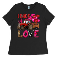 Black valentine's day loads of love tractor with pin heart balloons Ladies Tee - RanaPortraitStore