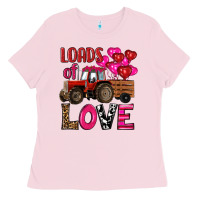 Bubblegum Pink valentine's day loads of love tractor with pin heart balloons Ladies Tee - RanaPortraitStore