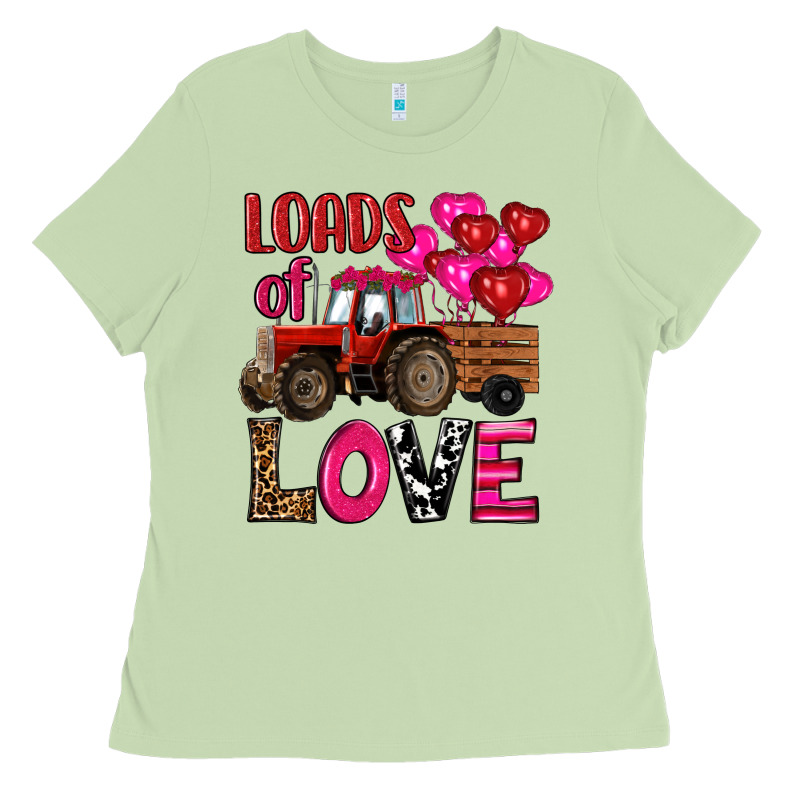 Valentine's Day Loads Of Love Tractor With Pin Heart Balloons Ladies Tee by RanaPortraitStore | Teevron