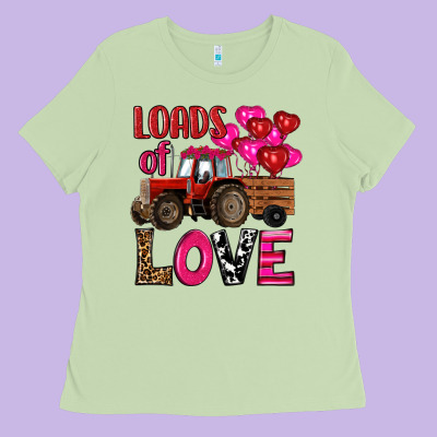 Valentine's Day Loads Of Love Tractor With Pin Heart Balloons Ladies Tee Designed By Ranaportraitstore