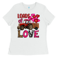 White valentine's day loads of love tractor with pin heart balloons Ladies Tee - RanaPortraitStore