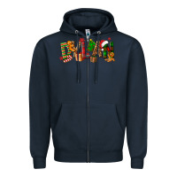 Navy Personalized Christmas Themed Zipper Hoodie - NancyCooperArtShop