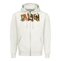 Oatmeal Heather Personalized Christmas Themed Zipper Hoodie - NancyCooperArtShop