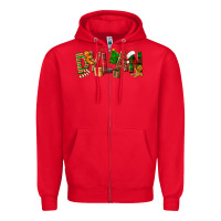Red Personalized Christmas Themed Zipper Hoodie - NancyCooperArtShop