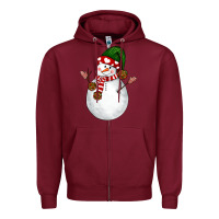 Burgundy Snowman Zipper Hoodie - NancyCooperArtShop