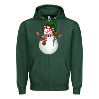 Sports Green Snowman Zipper Hoodie - NancyCooperArtShop