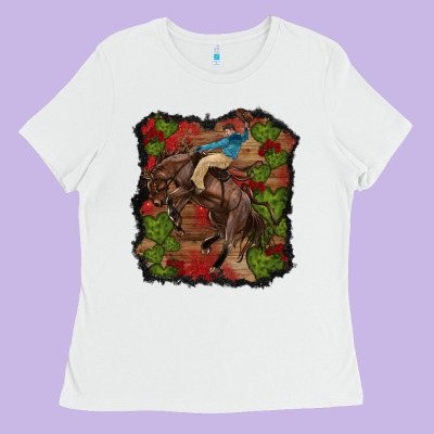 Valentine's Day Cowboy Cactus Rose Ladies Tee Designed By Ranaportraitstore