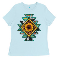 Baby Blue aztec leopard sunflower Ladies Tee - JahusDesignShop