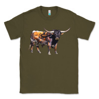 Army Green Texas Longhorn Bull Classic Tee - LillyAllenDesigns