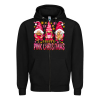 Black Merry pink Christmas gnomes Zipper Hoodie - NancyCooperArtShop
