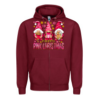 Burgundy Merry pink Christmas gnomes Zipper Hoodie - NancyCooperArtShop