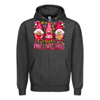 Charcoal Heather Merry pink Christmas gnomes Zipper Hoodie - NancyCooperArtShop