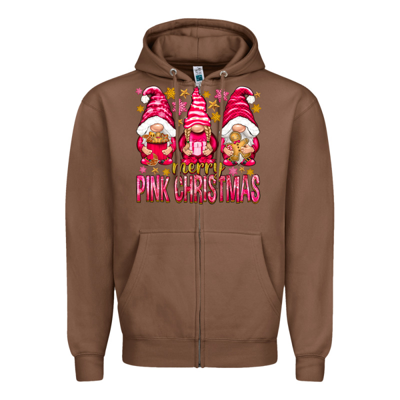 Merry Pink Christmas Gnomes Zipper Hoodie by NancyCooperArtShop | Teevron