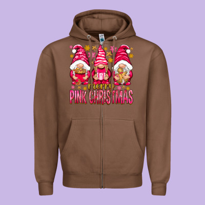 Merry Pink Christmas Gnomes Zipper Hoodie Designed By Nancycooperartshop