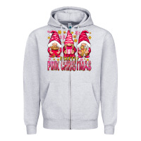 Heather Grey Merry pink Christmas gnomes Zipper Hoodie - NancyCooperArtShop