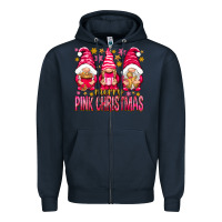 Navy Merry pink Christmas gnomes Zipper Hoodie - NancyCooperArtShop