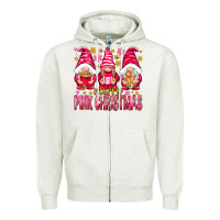 Oatmeal Heather Merry pink Christmas gnomes Zipper Hoodie - NancyCooperArtShop
