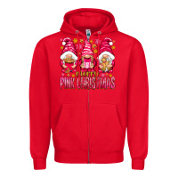 Red Merry pink Christmas gnomes Zipper Hoodie - NancyCooperArtShop