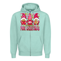 Seafoam Merry pink Christmas gnomes Zipper Hoodie - NancyCooperArtShop