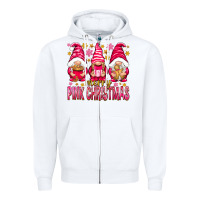 White Merry pink Christmas gnomes Zipper Hoodie - NancyCooperArtShop
