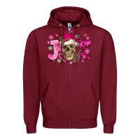 Burgundy Pink Christmas Joy skeleton Zipper Hoodie - NancyCooperArtShop
